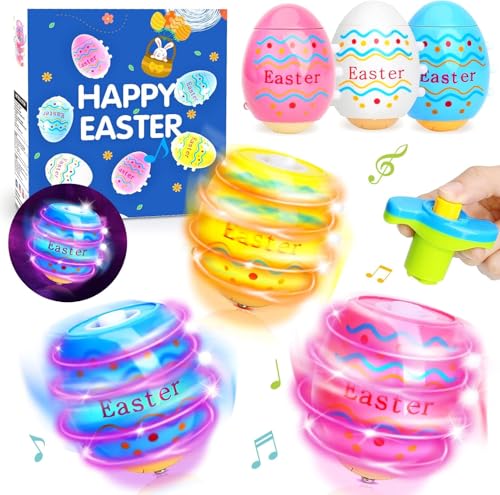 KOJAYHOL Ostergeschenke Kinder ab 3 4 5 6 7 8 9 10 Jahre, 6 Stück Ostern Spinning Eier Färben Spielzeug mit Musik, Osterkörbchen Kinder Füllung Kleine Ostergeschenk von KOJAYHOL