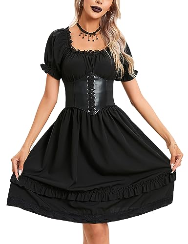 KOJOOIN Damen Renaissance Kostüm Gothic Kleid Mittelalterkleider Vintage Gotische Abendkleid mit Korsett Schwarz XL von KOJOOIN