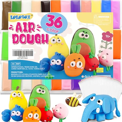 AIR DOUGH 36 Farben Kinder Knete Set Modelliermasse Lufttrocknender Ton Polymer Knetbeton Karten Knetmasse Selbsttrocknender Spielzeug Geschenke Kinder Jungen Mädchen Ab 3 4 5 Geschenk Junge Mädchen von KOKOBOX
