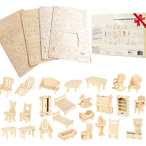 KOKOBOX Puppenhaus Möbel Holz Spielzeugzubehör Holzpuppenhausmöbel Set Puppenhausmöbel Miniaturobjekte von KOKOBOX