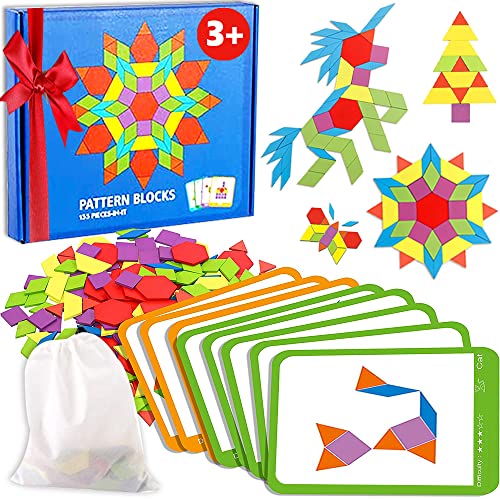 Puzzle 155 Holzpuzzles Tangram Geometrische Puzzle Montessori Spielzeug Lernspielzeug Für Kinder Mädchen und Jungen ab 3 Jahr 24 Design Karten Pädagogisches Geschenk Kinder (Mesh-Beutel-Verpackung) von KOKOBOX