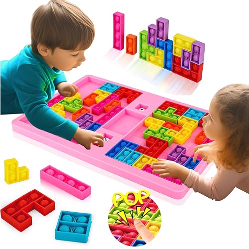 Puzzle Tetris Pop It Spiel Plopper Spielzeug Pop Up Spielzeug Popit Spielzeug Ab 3 4 5 6 Jahre Anti Stress Sensory Toys Fidget Toys Junge Mädchen Spielzeug 52 Blöcken Zwei-Spieler-Kampf - Rosa von KOKOBOX