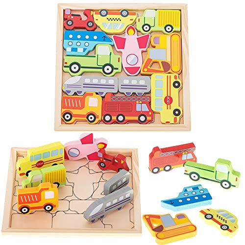 Puzzles mit Rahmen,Stapelbares Spielzeug Holzform,3D Holzpuzzle Kinderspielzeug,Holzpuzzle Kinderauto Lernpuzzle Puzzles für Kinder 2 3 4 Jahre Montessori Lernspielzeug,Geschenke für Kinder von KOKOBOX