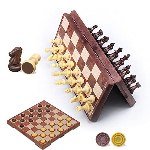 KOKOSUN Schachspiel 2 in 1 Schach und Damespiel mit Magnetisch Faltbares Schachbrett - 31.5×31.5cm, Lernspielzeug/Geschenk für Kinder und Erwachsene (Schach und Damespiel) von KOKOSUN