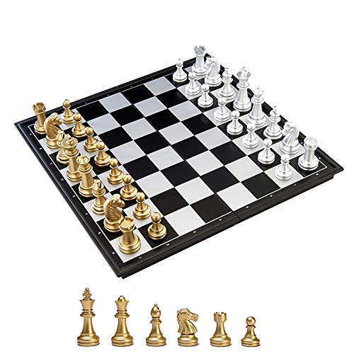 KOKOSUN Schachspiel Gold und Silber Schachfiguren, Magnetisch Faltbares Schachbrett Bequeme Aufbewahrung, Lernspielzeug/Geschenk für Kinder und Erwachsene (25×25cm) von KOKOSUN