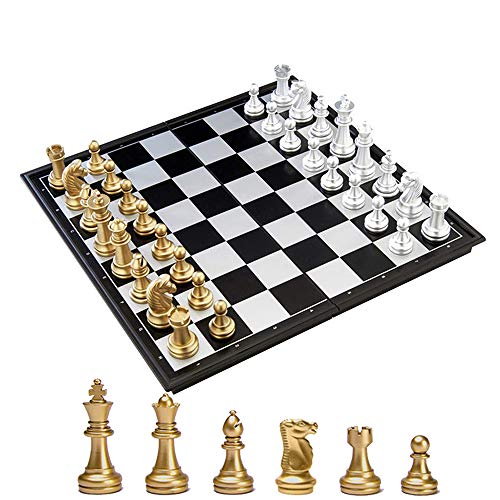 KOKOSUN Schachspiel Gold und Silber Schachfiguren, Magnetisch Faltbares Schachbrett Bequeme Aufbewahrung, Lernspielzeug/Geschenk für Kinder und Erwachsene (36×36cm) von KOKOSUN
