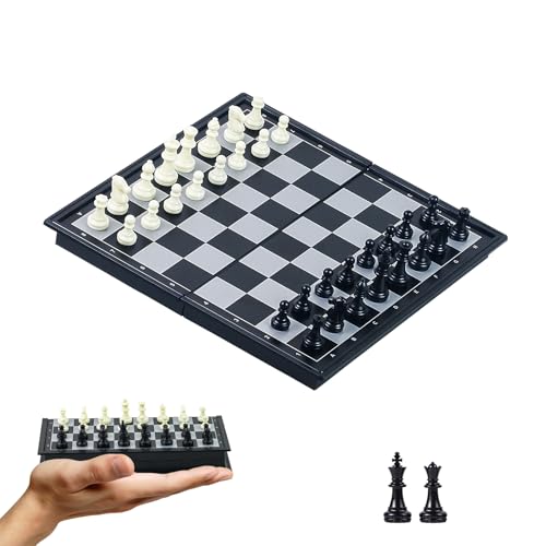 KOKOSUN Schachspiel Reise Set, Magnetisch Reisespiel Faltbares Brettspiele Leicht zu Tragen, Lernspielzeug/Geschenk für Kinder und Erwachsene (Schwarz & Weiß, 20×20cm) von KOKOSUN