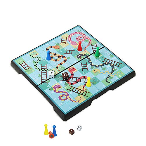 KOKOSUN Schlangen und Leitern, Traditionelles Leiterspiel, 20×20cm, Magnetisch Faltbares Brettspiel, Reisespiel, Strategiespiel, Familienspiele für Kinder (Schlangen und Leitern) von KOKOSUN