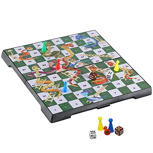 KOKOSUN Schlangen und Leitern, Traditionelles Leiterspiel, Magnetisch Faltbares Brettspiel, Familienspiele für Kinder (Abgerundete Ecke-2) von KOKOSUN