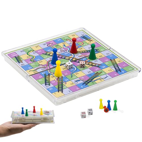 KOKOSUN Schlangen und Leitern Reise Set, Traditionelles Leiterspiel, 15×15cm, Magnetisch Faltbares Brettspiel, Reisespiel, Strategiespiel, Familienspiele für Kinder von KOKOSUN