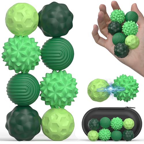 8 Stück Magnetische Fidget Toys Stressball, Stressball Silikon Sensorik Spielzeug, Anti Stress Bälle Silikon Sensorik Spielzeug mit Silikonhülle, Anti-Stress Fidget Toys für Stress, Angst (Green) von KOLGEIKJ