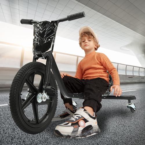 Pedal-Gokart für Kinder, 360° Drift Trike 3-Rad-Fahrrad Pedal Dreirad Niedrig Positioniert Trike Rahmen mit Verstellbarem Sitz für Jungen und Mädchen 220lbs (Schwarzer Blitz) von KOLHGNSE