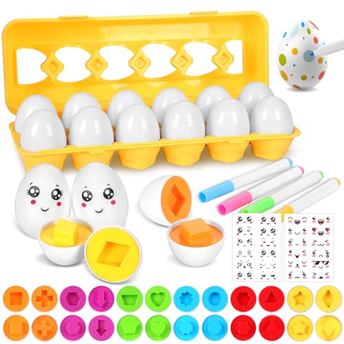 KOMABLEN 12Pcs Passende Eier Montessori Spielzeug, Eier Kinder Farb und Formen Sortierung Anerkennung, Puzzle Eier Sensorik Spielzeug Kleinkinder Mit Aufklebern und Stift für Ostern, Kindertag KOMABLEN 12Pcs Passende Eier Montessori Spielzeug, Eier Kinder Farb und Formen Sortierung Anerkennung, Puzzle Eier Sensorik Spielzeug Kleinkinder Mit Aufklebern und Stift für Ostern, Kindertag von KOMABLEN