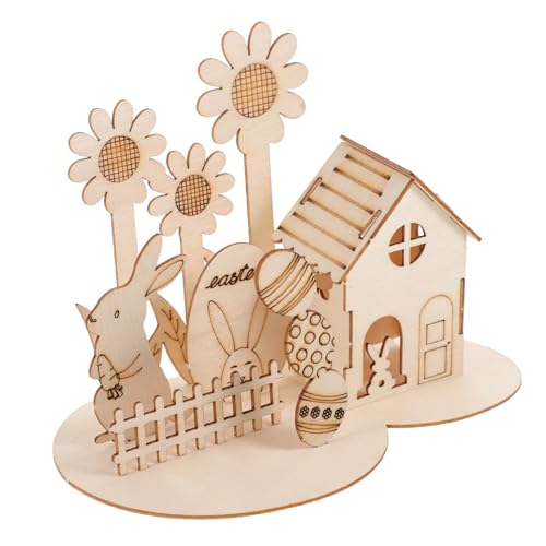 1 Satz 3D-Puzzle-Kaninchen Frühlings-Tischdekorationsfiguren Osterdekoration Hase Regalaufsatz Mini-Hasenfiguren Karikatur Eier Beschilderung Kulissen Requisiten Kind Geschenk Holz von KOMBIUDA