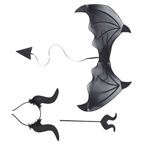 KOMBIUDA 1 Satz Abschlussball verkleiden Kostüme Stirnbänder Kopf Kostüm Teufelsschwanz teufelsstab Teufel stab Halloween-Cosplay-Requisiten Halloween-Teufelsflügel Haarband Plastik Black von KOMBIUDA