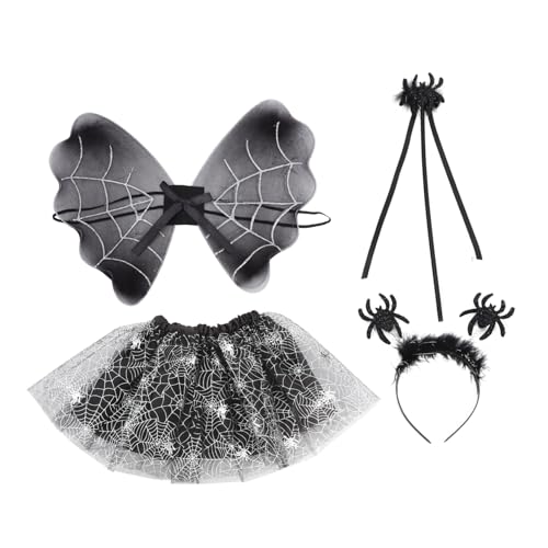 KOMBIUDA 1 Satz Aufführungsset Für Kostüme Flügel Spinne Halloween Performance-rock Leistungsrock Für Mädchen Haarband Kinderrock Mädchenkleid Partyrock Performance-kleid Stoff Black von KOMBIUDA