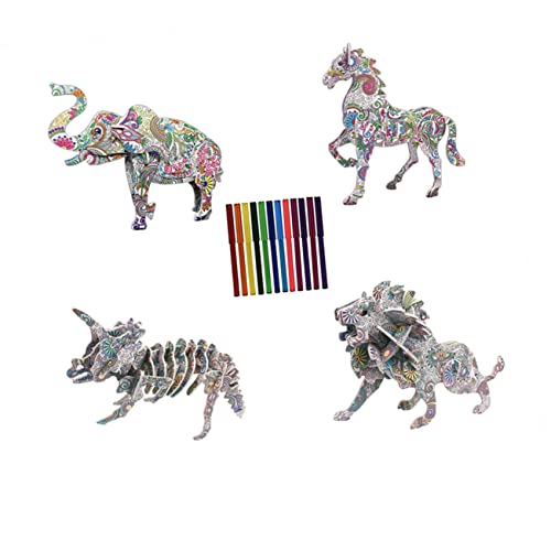 KOMBIUDA 1 Satz DIY Graffiti Puzzle für Unvollendetes Puzzle mit Stiften Dinosaurier Elefant Kreatives von KOMBIUDA