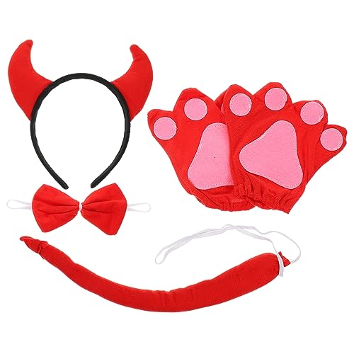 KOMBIUDA 1 Satz Halloween-Dämonenkuh Halloween -Handschuhe Halloween- Halloween schminke Halloween Make up Performance-Kostümzubehör Kopfschmuck aus Rinderhorn Baumwolle rot von KOMBIUDA