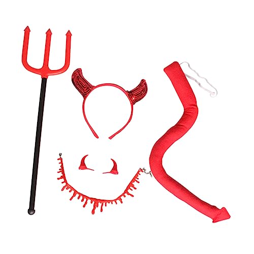 KOMBIUDA 1 Satz Horn-Frack-Anzug Schnecken-Stirnband Teufelshörner und Teufelsmaske Teufelsschwanz Halloween haarspangen Haarspange Halloween Party Haarband Partystirnband Sport rot von KOMBIUDA