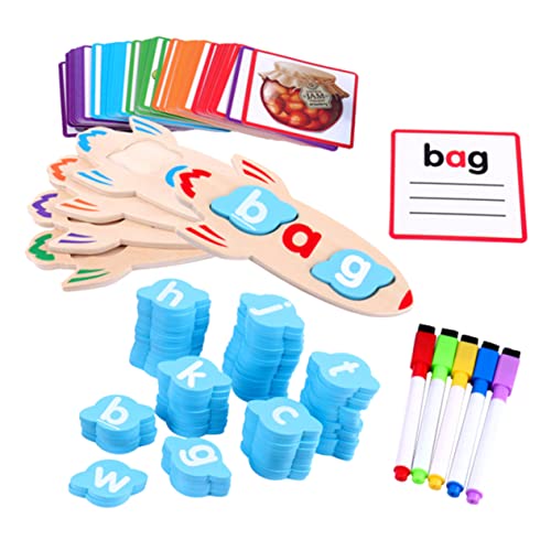 KOMBIUDA 1 Satz Lernen Von Alphabetwörtern Lernspiele Lesespiele Für Im Alter Von 6 – 8 Jahren Alphabet - Flash - Karten Wörter Flash - Karten Sehen Alphabet - Puzzle Rechtschreibspiel Holz von KOMBIUDA
