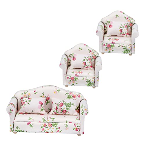 KOMBIUDA 1 Satz Mini-Sofa Heimwerken Doppel-Chaiselongue Miniatur-Sofa-Modell Puppe für kinderspielzeug Sofa mini Blumenmuster Miniatursofa Mini-Möbelschmuck Holz von KOMBIUDA