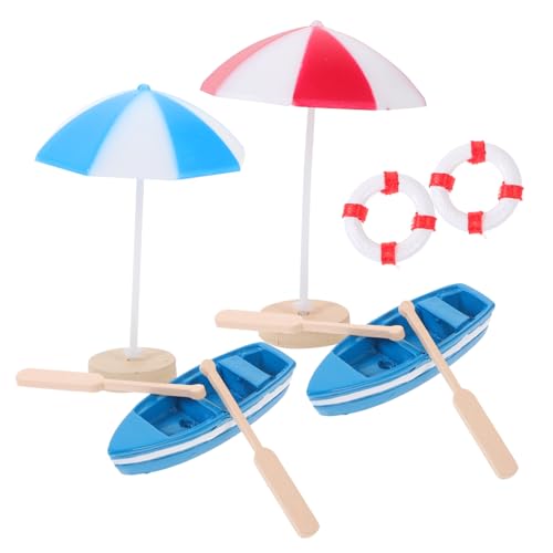 KOMBIUDA 1satz Miniatur Strand- Deko Teilig Mit Mini Boot Und Schwimmring Für Mikroszenen Und Puppenhäuser Stranddekoration von KOMBIUDA
