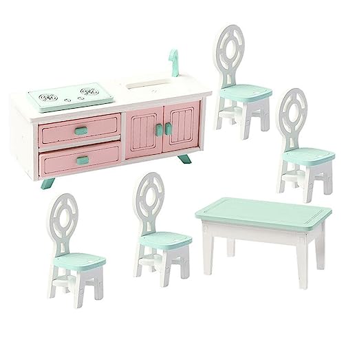 KOMBIUDA Puppenhaus Deko-Accessoires Satz Mit Esstisch Mini-Stuhl Tisch Und Schrank Ornament Für Puppenhaus-Layout KOMBIUDA Puppenhaus Deko-Accessoires Satz Mit Esstisch Mini-Stuhl Tisch Und Schrank Ornament Für Puppenhaus-Layout von KOMBIUDA