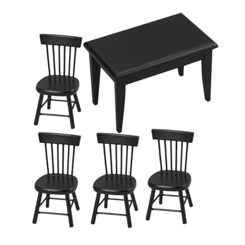 KOMBIUDA 1 Satz Puppenhausmodell Mit Tisch Und Stühlen Miniatur-möbelzubehör Miniatur-möbeldekor Puppenzubehör Puppenhaus Winziger Tisch Miniaturtisch Puppenhaus-esstisch Black Holz von KOMBIUDA
