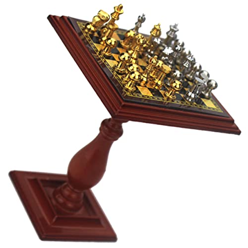 KOMBIUDA 1 Satz Simuliertes Schach Heimdekoration Miniatur Planke Mini-zubehör Schachbrett Winzig Tragbares Schach Mini-schachmodell Puppenhaus-Layout- Brettspiele Brown Hölzern von KOMBIUDA