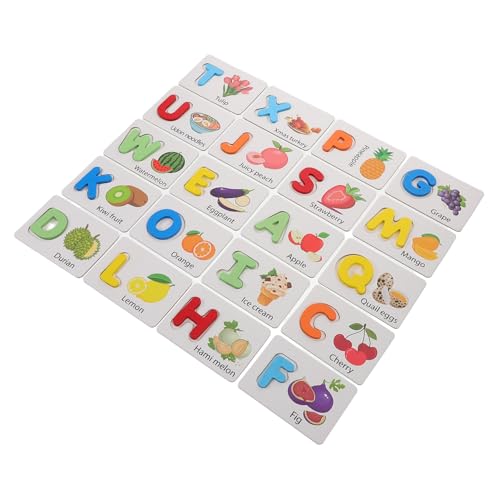 KOMBIUDA 26-teiliges Lernspielzeug-Set Aus Holz Mit Lernkarten Zu Obst Und Gemüse Lernspiel Für Kleinkinder Vorschul-puzzlekarten Kindersichere Erkennung Englischer Buchstaben von KOMBIUDA