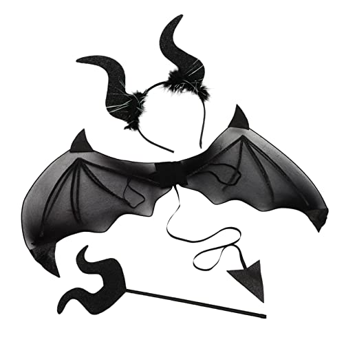 KOMBIUDA 1 Satz Teufelsflügel Hörner Mantel Stirnbänder Teufels-Verkleidungsset Dinosaurier Halloween schminke Halloween Make up Cosplay-Zubehör Halloween-Cosplay-Kostüm Eisendraht Black von KOMBIUDA