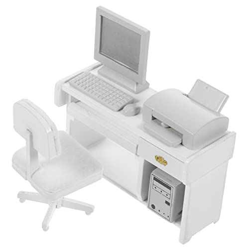 KOMBIUDA Miniatur-büroschreibtisch Spielzeug Mini Computer Modell Puppenhaus Miniaturmöbel Miniatur-büroset Zubehör Holz Miniatur-bürodekor von KOMBIUDA