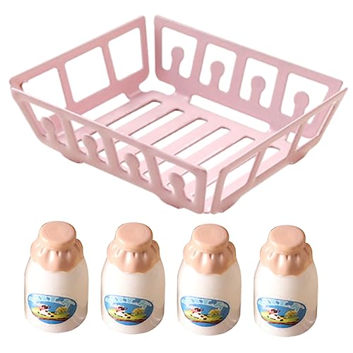 KOMBIUDA 1 Set Puppenhaus Mini Milchkorb Miniatur DIY Zubehör Wasserflasche Korbgeflecht Mini Puppenhaus Miniatur Lebensmitteldekor Saftküche Goldener Trinkhalm Luftharz von KOMBIUDA