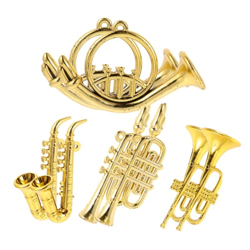 KOMBIUDA 1 Set Puppenhauszubehör Miniaturinstrumente Miniaturvioline Minisaxophon Miniaturmusikinstrumente Winzige Violine Winzige Gitarre Miniaturgitarrenmodelle Goldener Kunststoff von KOMBIUDA