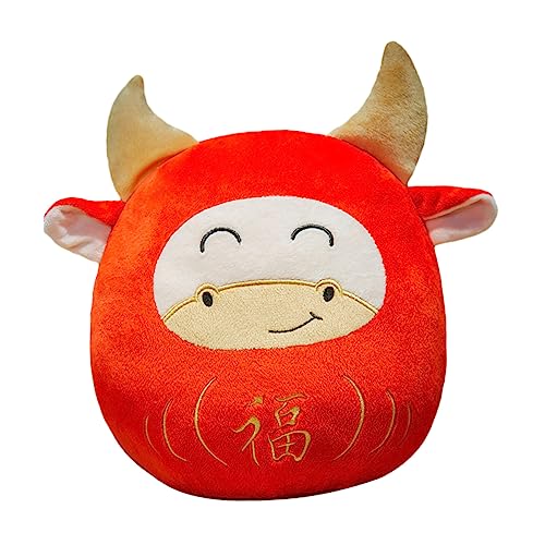 KOMBIUDA 1 Stück Kalb Puppe Maskottchen Zum Frühlingsfest Maskottchen Kuh Vieh Puppe Flauschige Kuscheltiere Jahr Der Ochsenpuppe Kuhpuppenkissen Rot Textil- von KOMBIUDA