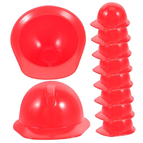 KOMBIUDA 10 Stück Teiliges Miniatur Spielzeughelm aus Robustem Kunststoff Realistisch Gestalteter Puppenhelm in Leuchtendem Rot Stabile Deko für Puppenzubehör und Bastelprojekte von KOMBIUDA