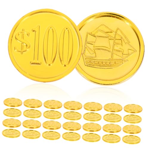KOMBIUDA 100 Stück 100 Piratenmünzen Toys spielsachen für Children Toys Münze mit Piratenschiffmuster Spielmünzen für den täglichen Gebrauch Plastik Golden von KOMBIUDA