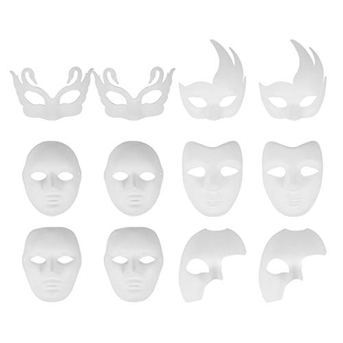 KOMBIUDA 12 Stück Diy Papiermaske aus Pulp Handbemalbare Faschingsmaske für Halloween Party Leicht und Bequem mit Elastischem Band zum Gestalten und Verzieren von KOMBIUDA