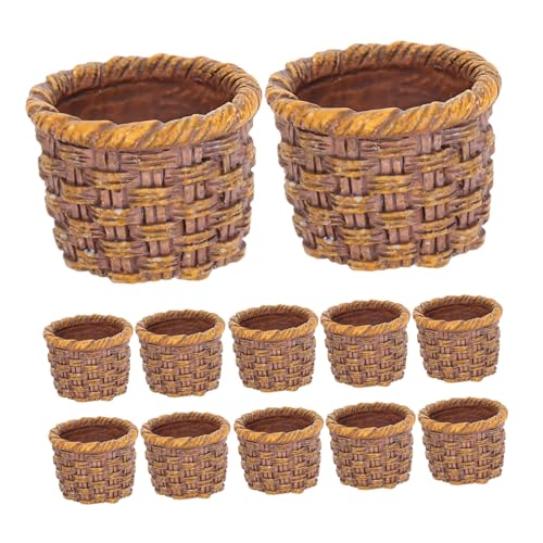 KOMBIUDA 12 Stück Mini Rattankorb Rattan Imitation Mini Körbe Kleine Gewebte Fischerkörbe Puppenhauskorb Kunststoff Hellbraun von KOMBIUDA