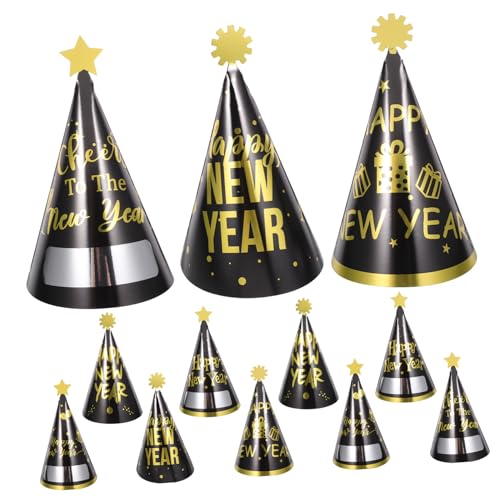 KOMBIUDA 12stücke Neujahrs-papierhüte Kegelhüte Für Festliche Feiern Mit Goldenen Akzenten Deko Für Silvester Und Andere Anlässe von KOMBIUDA