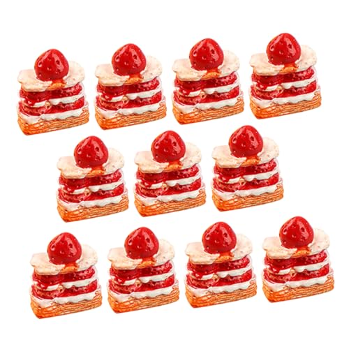 KOMBIUDA 12st Erdbeer-Sahne-Torte Spielzeuge Kuchen Dessertringe Mini-hausdekorationen Mini- -Rollenspiel Mini-Essen Dessert-Modell- Mini-Dessert Künstliche Nahrungsstütze Rot Harz von KOMBIUDA