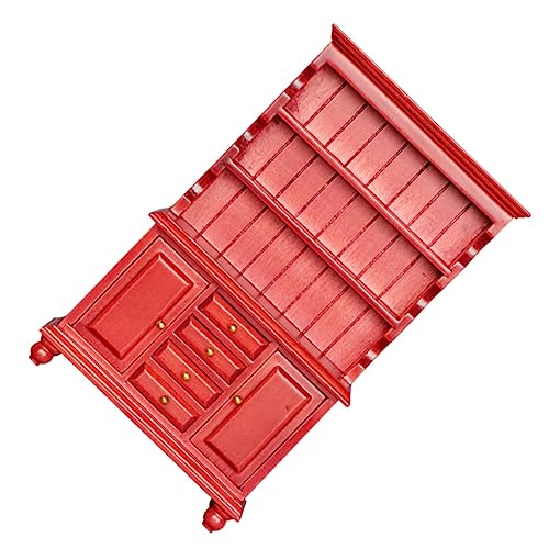 KOMBIUDA 1Stk Bücherregal aus Mahagoni Miniatur-Puppenhaus Bücherregal Mini Möbel bücherregal Regal Bookshelf Mini-Bücherregal für das Schlafzimmer Mini-Möbelspielzeug Holz rot von KOMBIUDA