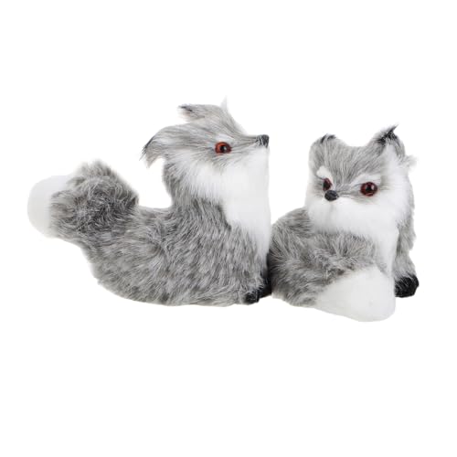 KOMBIUDA 2 Kleine Fuchs Ornamente Wald Kuscheltiere Wald Tierfiguren Wald Tier Ornamente Simulations Plüschtiere Wald Pelztiere Ornamente Grau Künstlich von KOMBIUDA