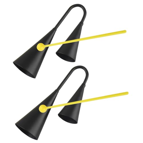 KOMBIUDA 2 Sätze Doppel Ohr Kuhglocke Teilig Langlebiges Metall Schlaginstrument Kindersicheres Handperkussionsinstrument für Musiktraining und Bühnenperformance Ergonomisch Schwarze von KOMBIUDA