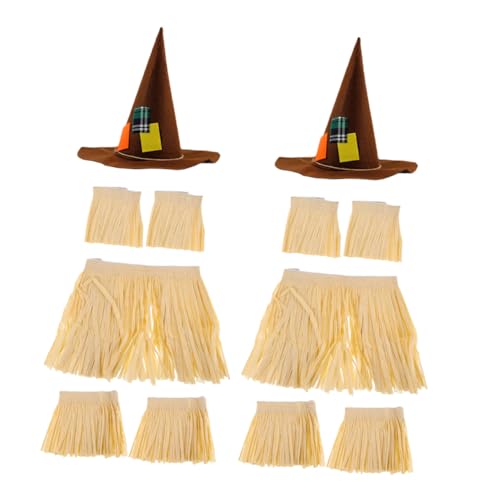 KOMBIUDA 2 Sätze Hawaiian Kostüm Set mit Raffia Hemden Armbändern Knöchelband und Hexenhut Tropisches Gras-outfit mit Fransen Luau Party Kostüm für Damen Herren Vielseitiges Bühnenreifes von KOMBIUDA