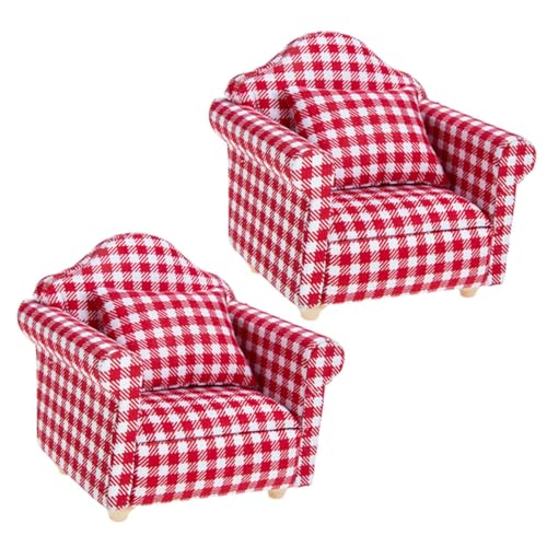 KOMBIUDA 2 Sätze Mini-Sofa Möbel Puppe Modelle Miniatur Couch Minisofa Mini-einzelsofa Mit Kissen Mini-hausstuhl Rot Holz von KOMBIUDA