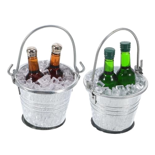 KOMBIUDA 2 Sets Miniatur Eiswürfel Eimer Puppe Dekoration Glas Eisen Kleine Eimer Trinken Ornamente Pp von KOMBIUDA