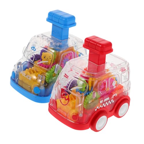 KOMBIUDA 2 Stück Auto Transparentes Druck Fahrzeug Angetrieben Junge Mädchen Modellauto Montessori Lernspielzeug Blau Rot von KOMBIUDA