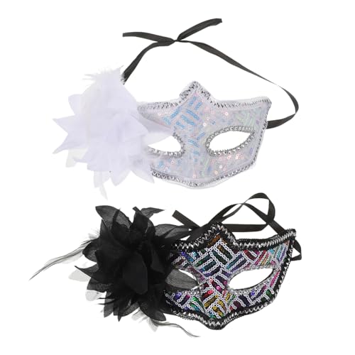 KOMBIUDA 2 Stück Damen Halbgesichts-masken mit Blumendekor und Schimmernden Pailletten Leichte und Bequeme Verkleidungsmasken für Maskenbälle Halloween Karneval und Themenfeiern von KOMBIUDA
