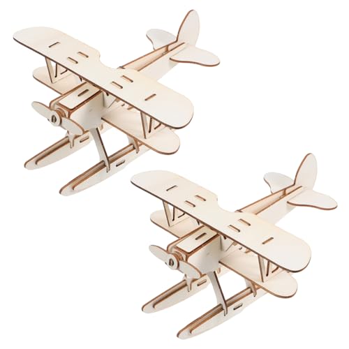 KOMBIUDA 2 Stück Flugzeugmodell Flugzeugbaumodell DIY Holzflugzeug Flugzeugmodell Spielzeugbau Modellflugzeug Bastelspielzeug Bastelflugzeug Holzmodell Bambus Beige von KOMBIUDA
